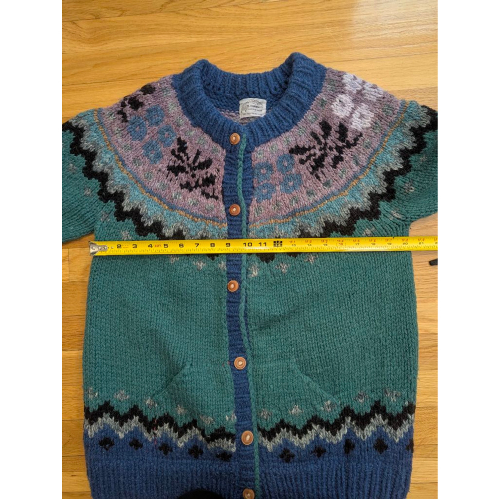Handknits Vintage 100% Lambswool Fair Isle Button Cardigan Sweater Medium Large - Picture 9 of 12